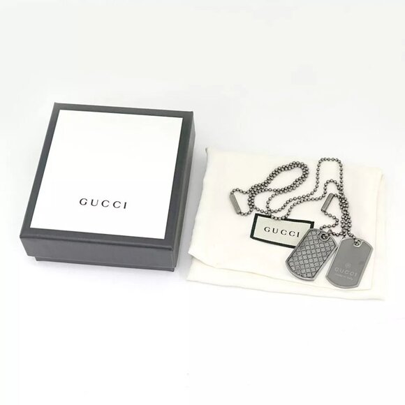 GUCCI Double dog tags ball chain Necklace 23" Silver 925 Auth w/Box #20240 - Picture 11 of 11